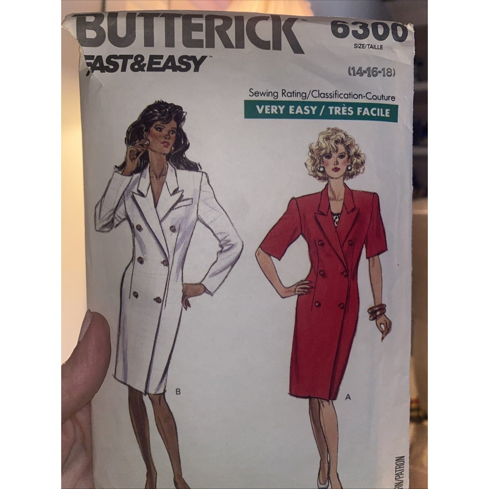 Vintage Butterick 6300 Dress Sewing Pattern Double Breasted Size 10 Cut